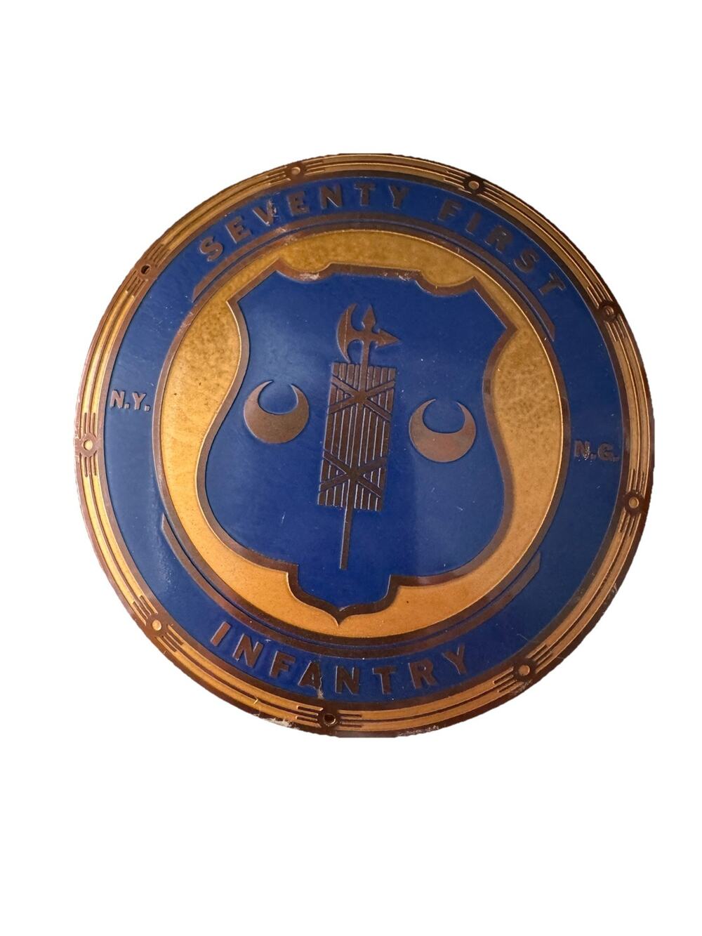 Vintage 71st Infantry US Army brass plaque or license plate topper